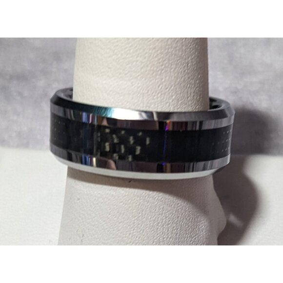 JFSG Tungsten Carbide Carbon Fiber Inlay Men's Wedding Ring 8mm Size 9 - Picture 7 of 10
